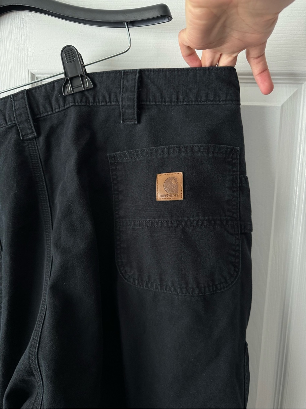Carhartt Cargo Pants Black 100% Cotton Leather Tan/CamelBrown Tab Workwear 46x32